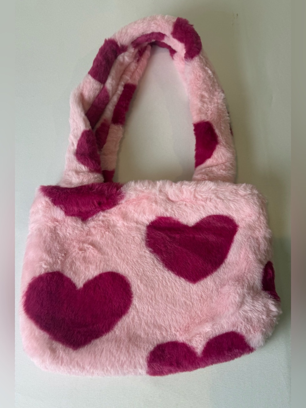 Pink Heart Plush Tote Bag Fuzzy Y2K Shoulder Handbag